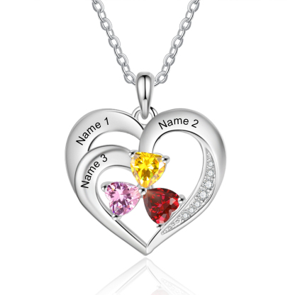 Personalisierte 3 Namen & 3 Herz Geburtssteine Herz Elegant Halskette mit Zirkonia