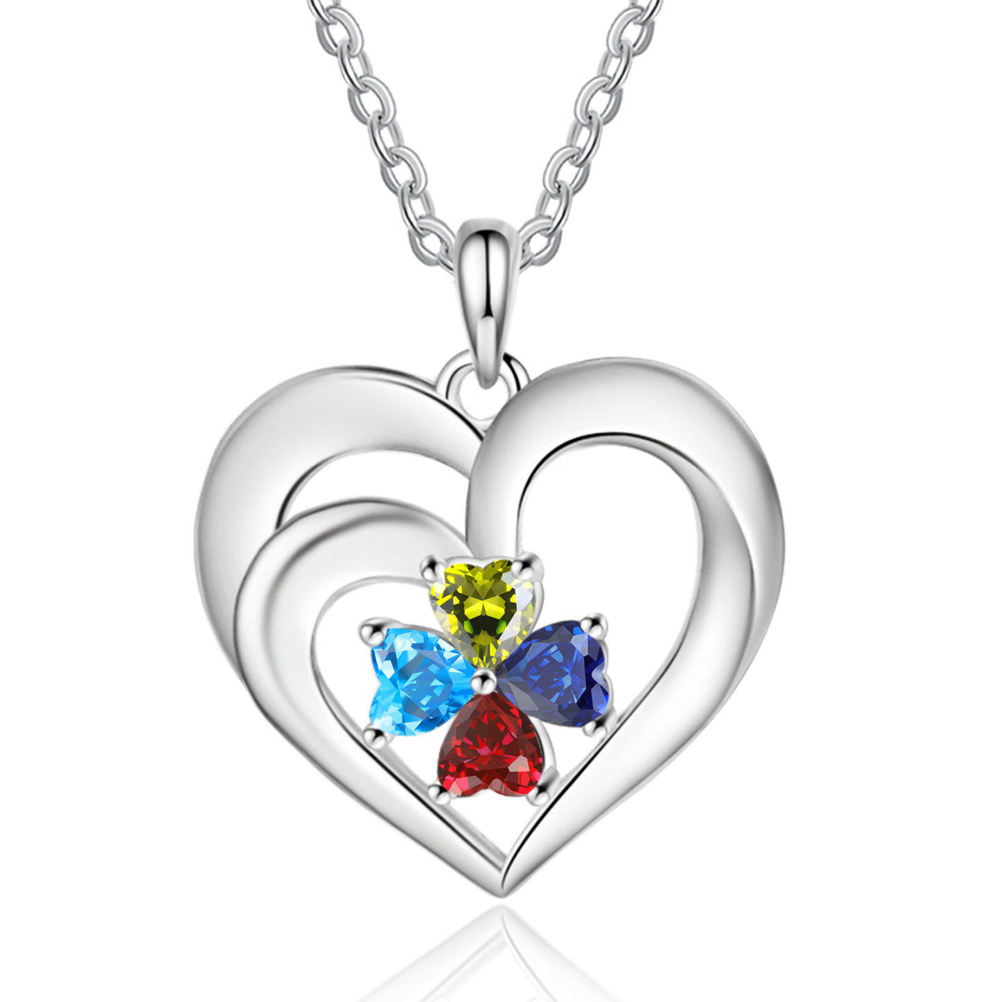 Personalisierte 4 Namen & 4 Herz Geburtssteine Herz Elegant Halskette mit Zirkonia