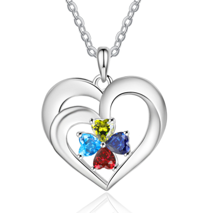 Personalisierte 4 Namen & 4 Herz Geburtssteine Herz Elegant Halskette mit Zirkonia