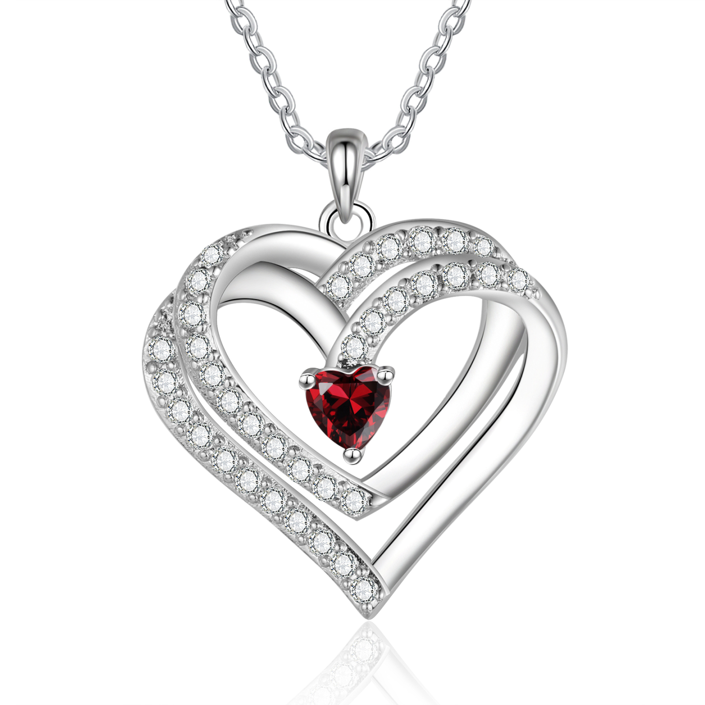 S925 Silber Personalisierte 1-4 Namen & 1-4 Geburtssteinen Doppelschicht-Herz-Halskette