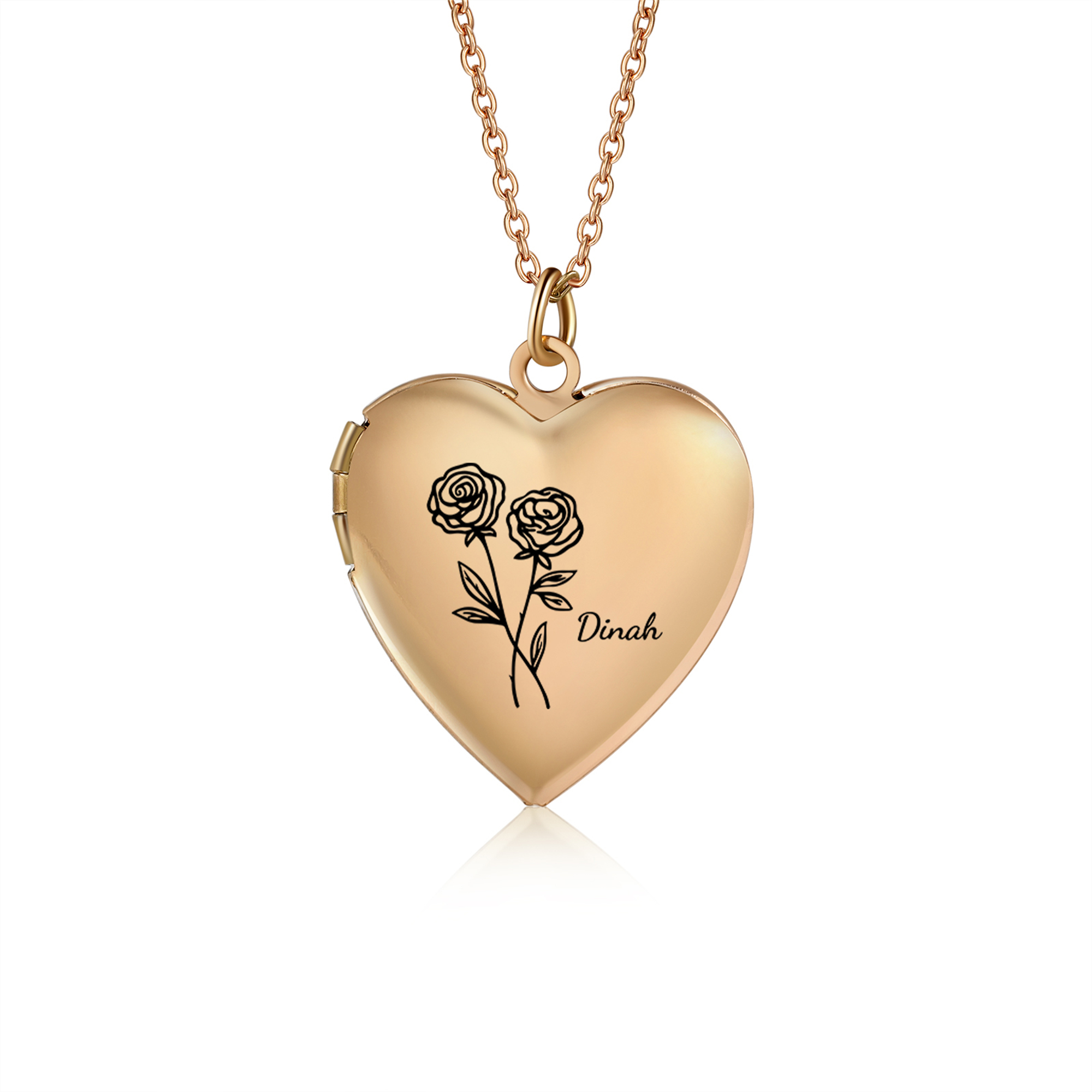 Personalisierte 2 Fotos & Geburtsblume & Name Feine Herz Halskette