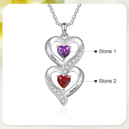 Personalisierte 2-5 Namen & Geburtsstein Verflochtene Herz-Halskette mit Zirkonia