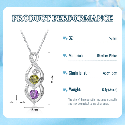 Personalisierte 2-3 Namen & Geburtssteinen Silberne Halskette mit Zirkonia