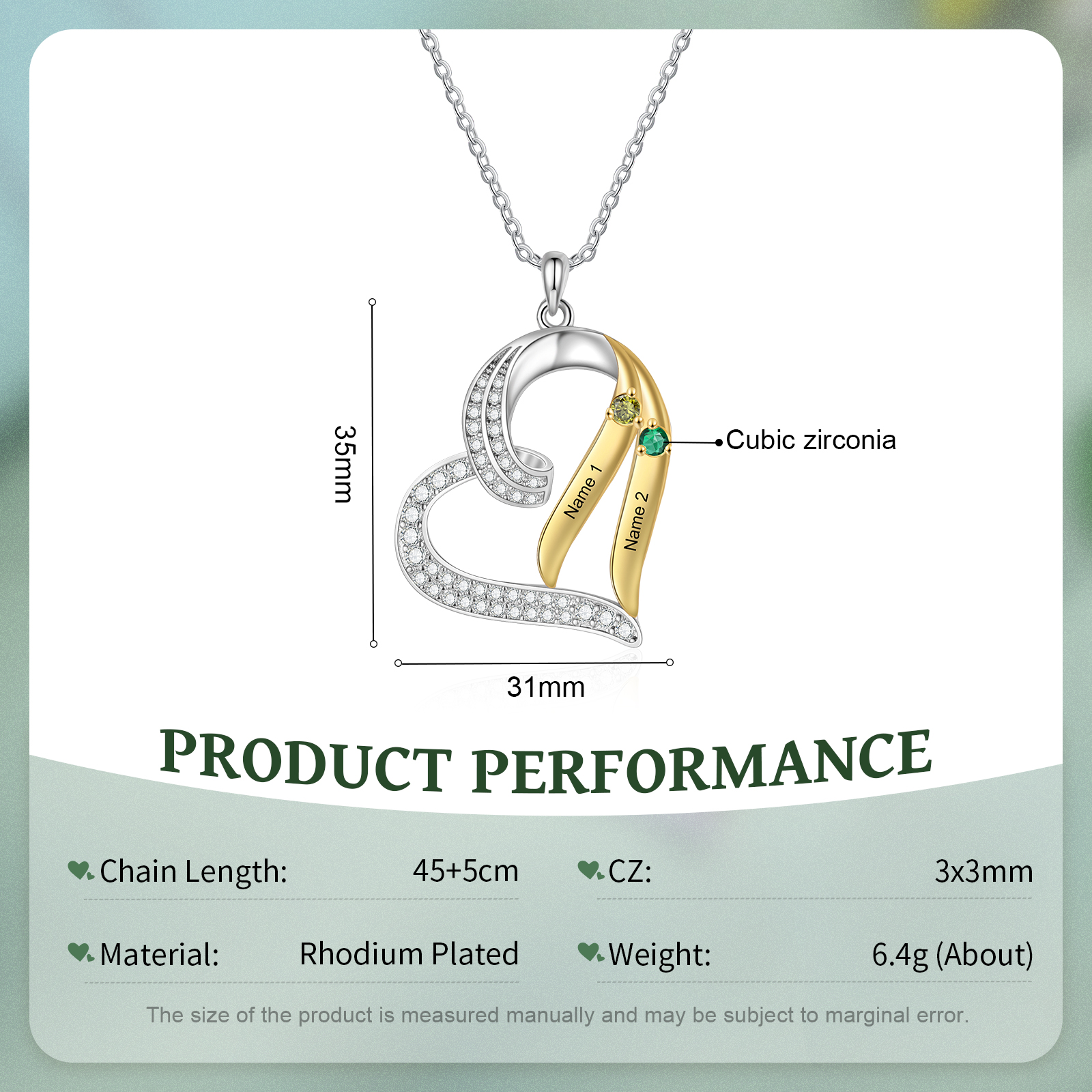 Personalisierte 2-4 Namen & 2-4 Geburtssteinen Silber-Gold Herzanhänger Halskette mit Zirkonia-Steinen