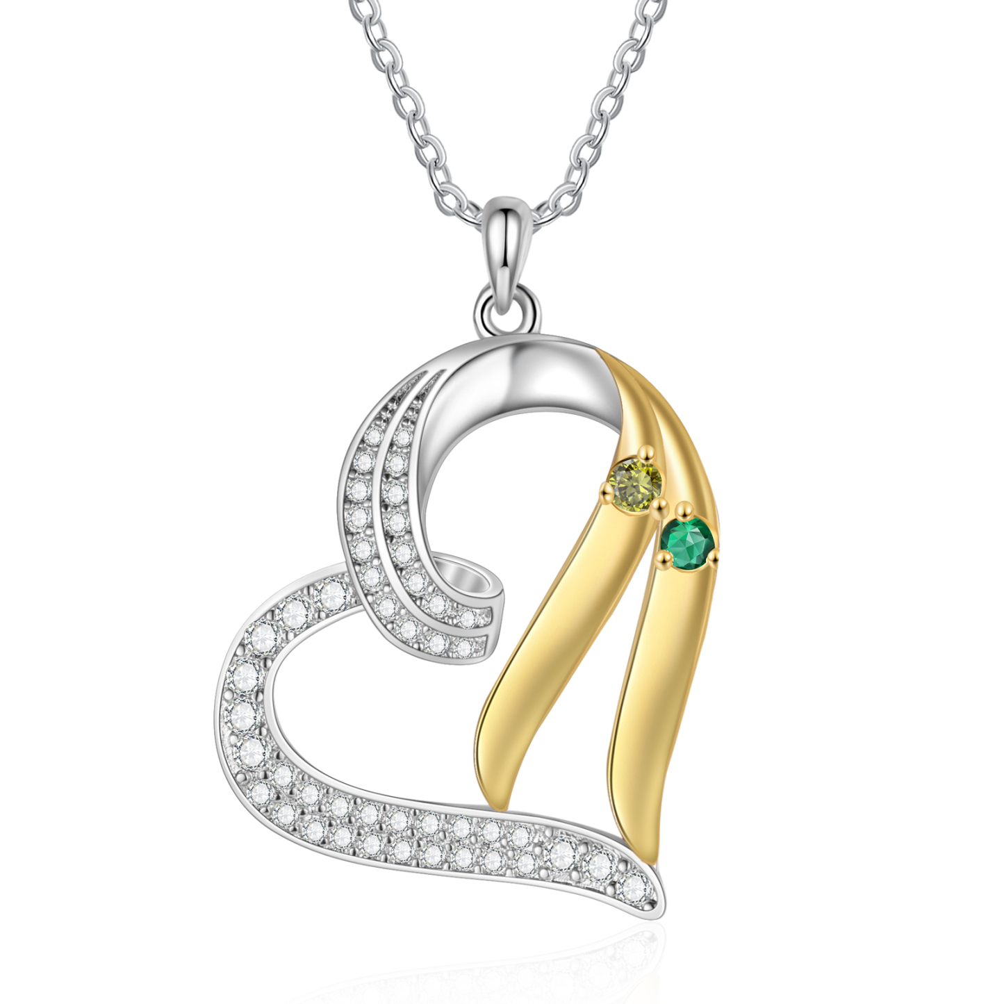 Personalisierte 2-4 Namen & 2-4 Geburtssteinen Silber-Gold Herzanhänger Halskette mit Zirkonia-Steinen