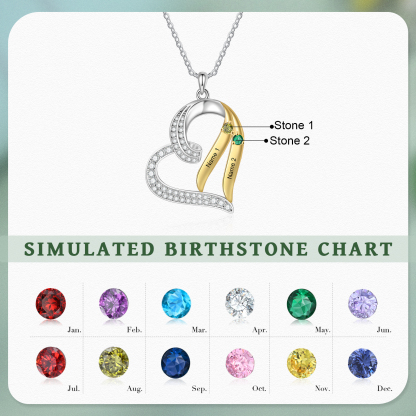 Personalisierte 2-4 Namen & 2-4 Geburtssteinen Silber-Gold Herzanhänger Halskette mit Zirkonia-Steinen