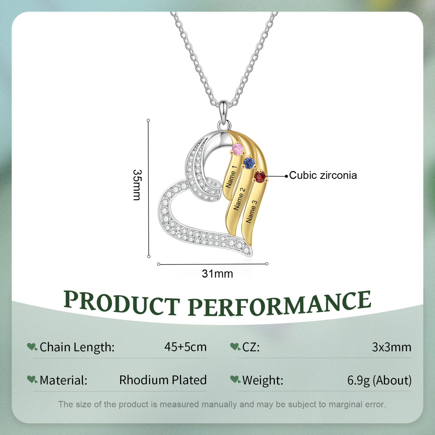 Personalisierte 2-4 Namen & 2-4 Geburtssteinen Silber-Gold Herzanhänger Halskette mit Zirkonia-Steinen