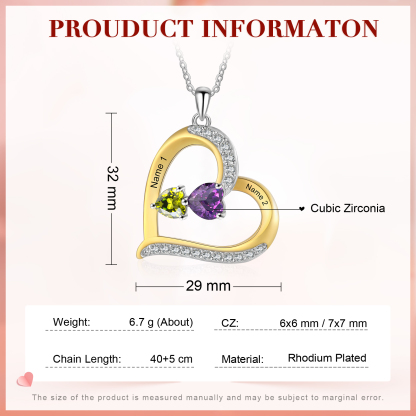Personalisierte 2-4 Namen & 2-4 Geburtssteinen Silber-Gold-Herz Halskette mit Zirkonia