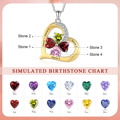 Personalisierte 2-4 Namen & 2-4 Geburtssteinen Silber-Gold-Herz Halskette mit Zirkonia