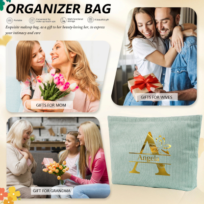 Personalisierter 1 Name & Buchstabe Kord Schminktasche in 4 Farben