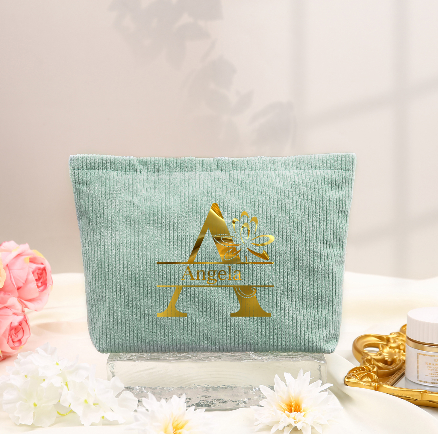 Personalisierter 1 Name & Buchstabe Kord Schminktasche in 4 Farben