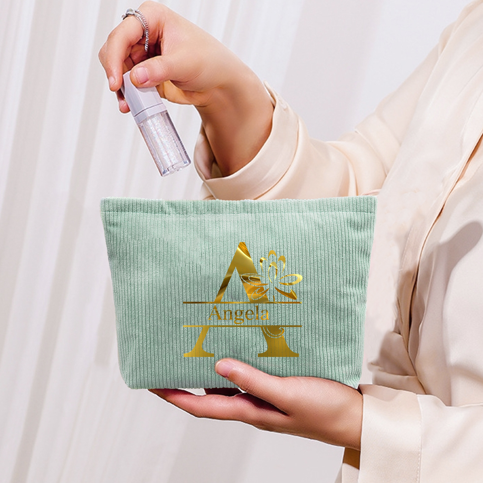 Personalisierter 1 Name & Buchstabe Kord Schminktasche in 4 Farben