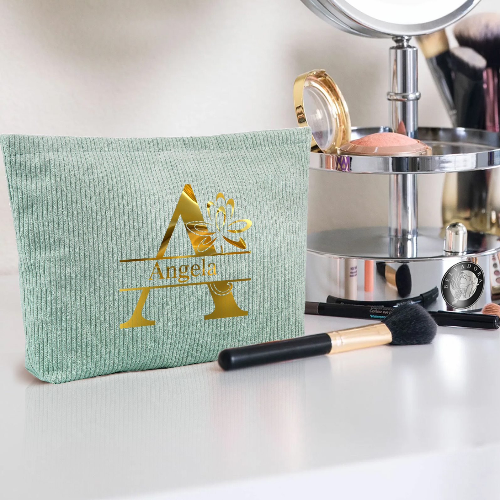 Personalisierter 1 Name & Buchstabe Kord Schminktasche in 4 Farben