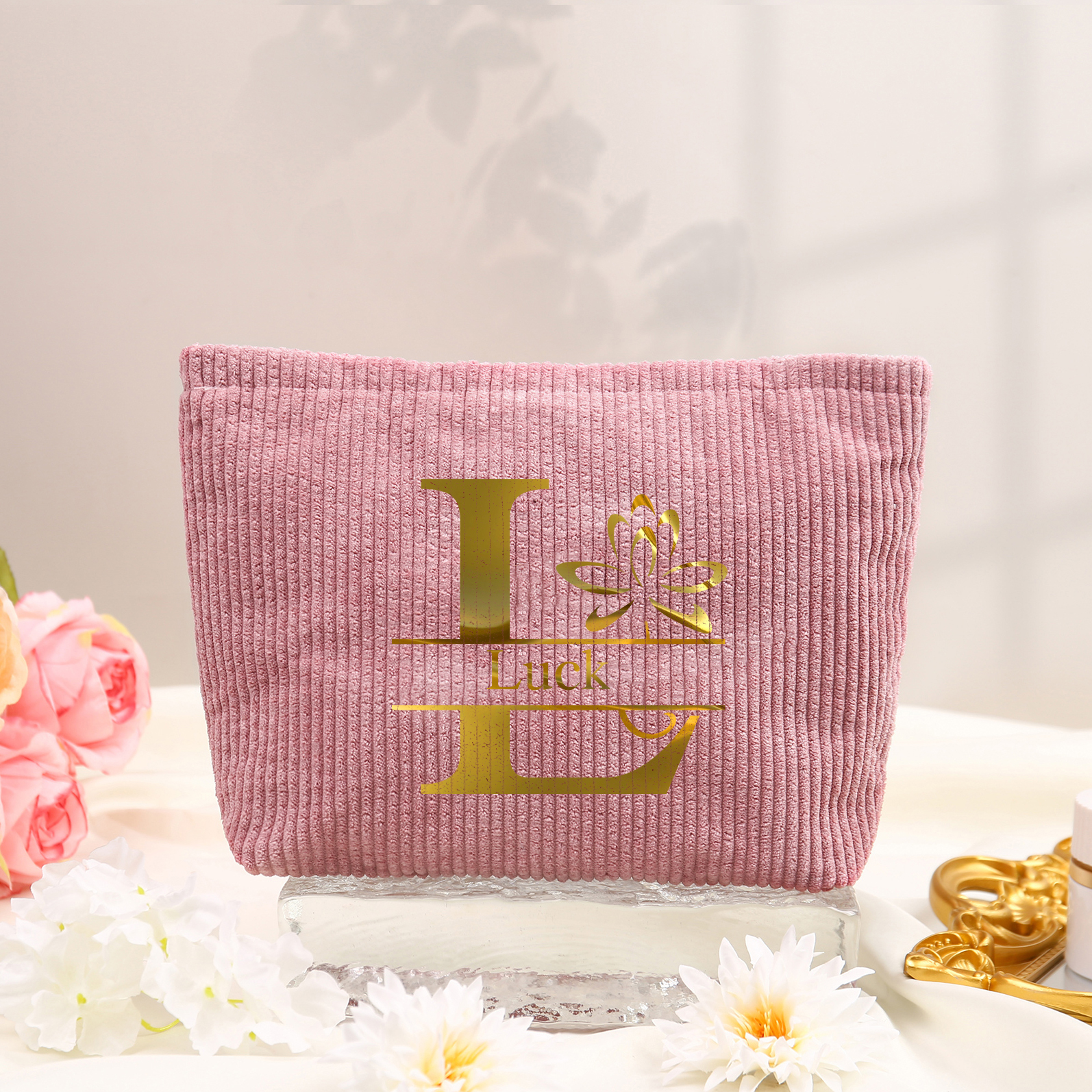 Personalisierter 1 Name & Buchstabe Kord Schminktasche in 4 Farben