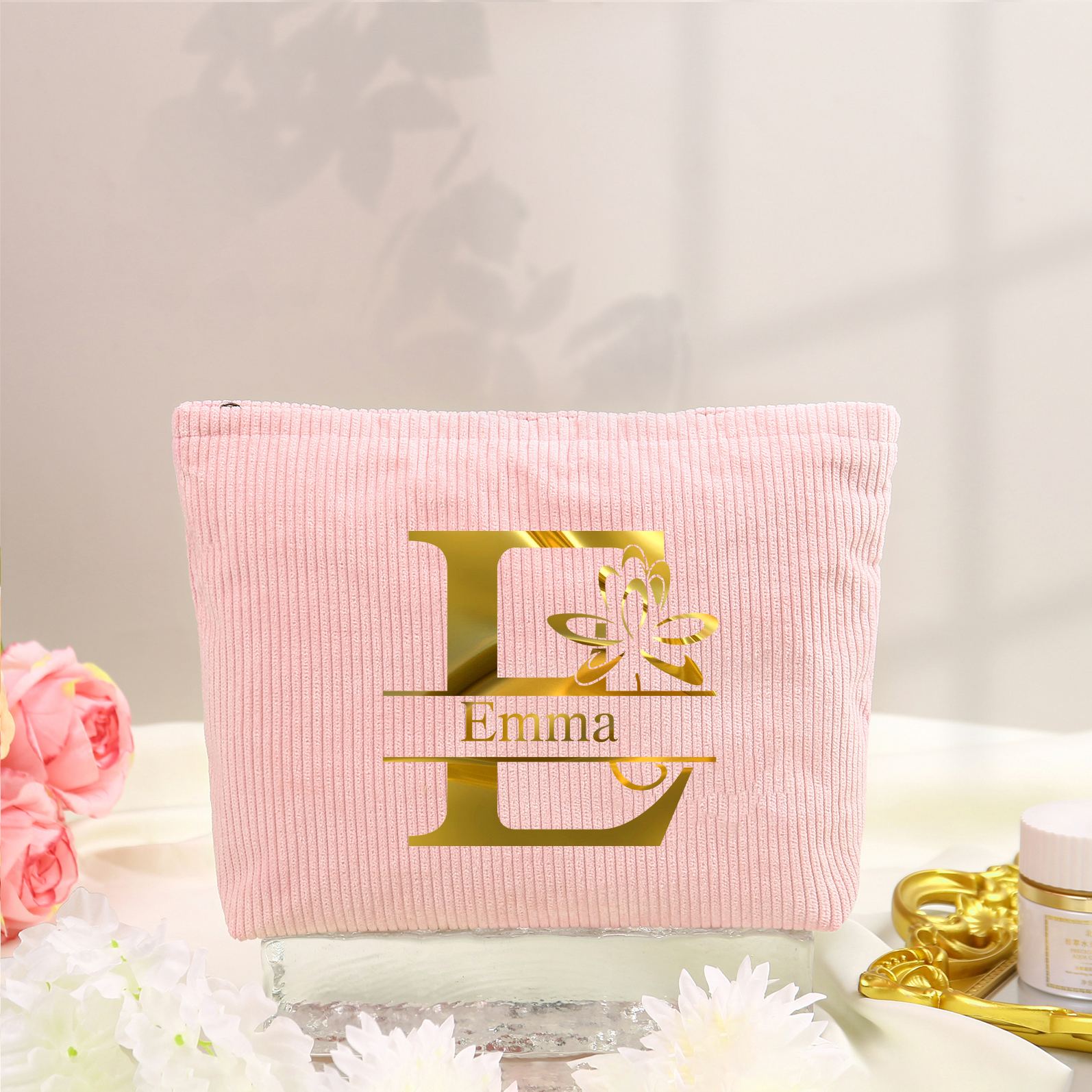 Personalisierter 1 Name & Buchstabe Kord Schminktasche in 4 Farben