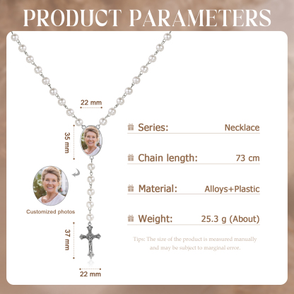Personalisiertes Foto Perlen Halskette mit Kreuz in 4 Farben erhältlich
