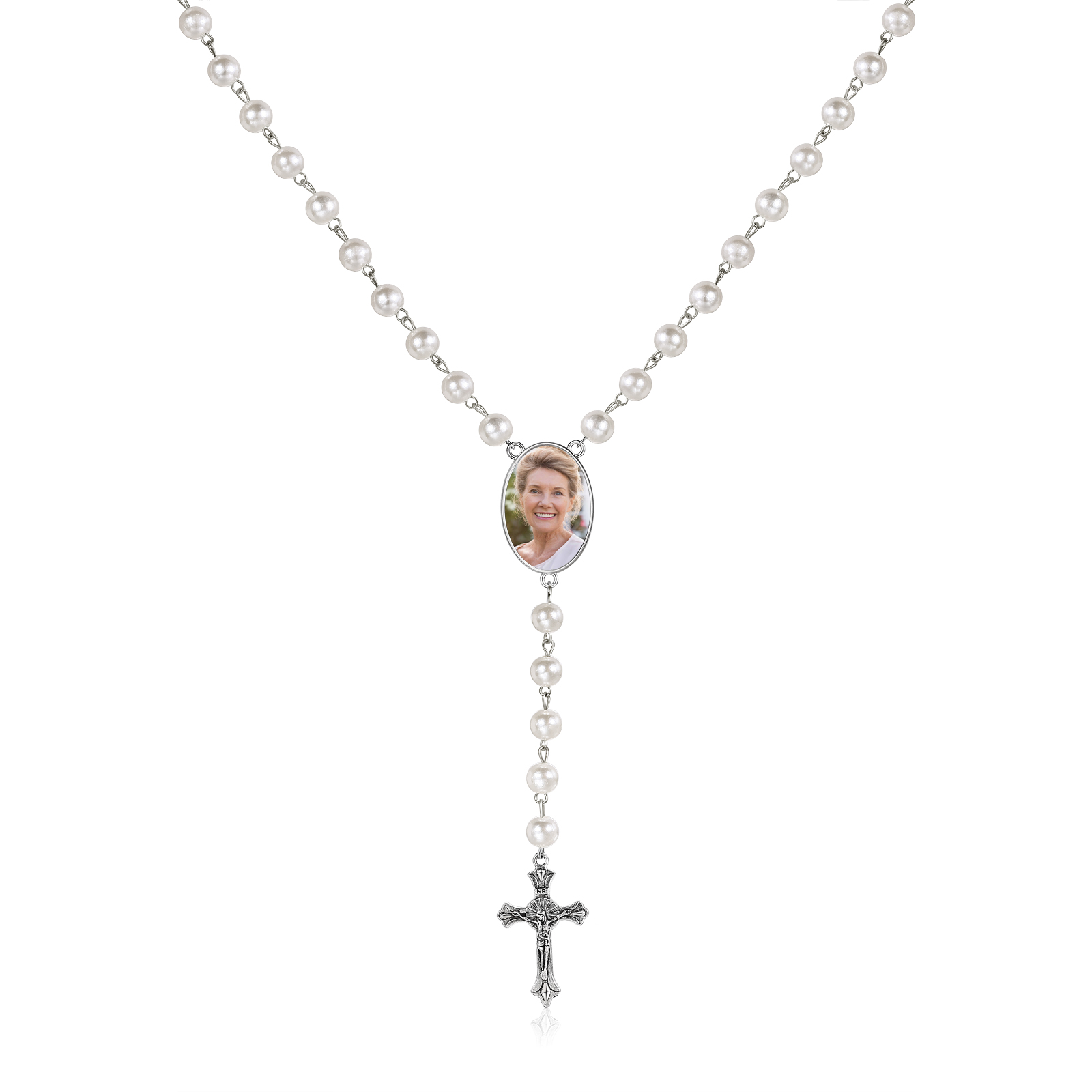 Personalisiertes Foto Perlen Halskette mit Kreuz in 4 Farben erhältlich