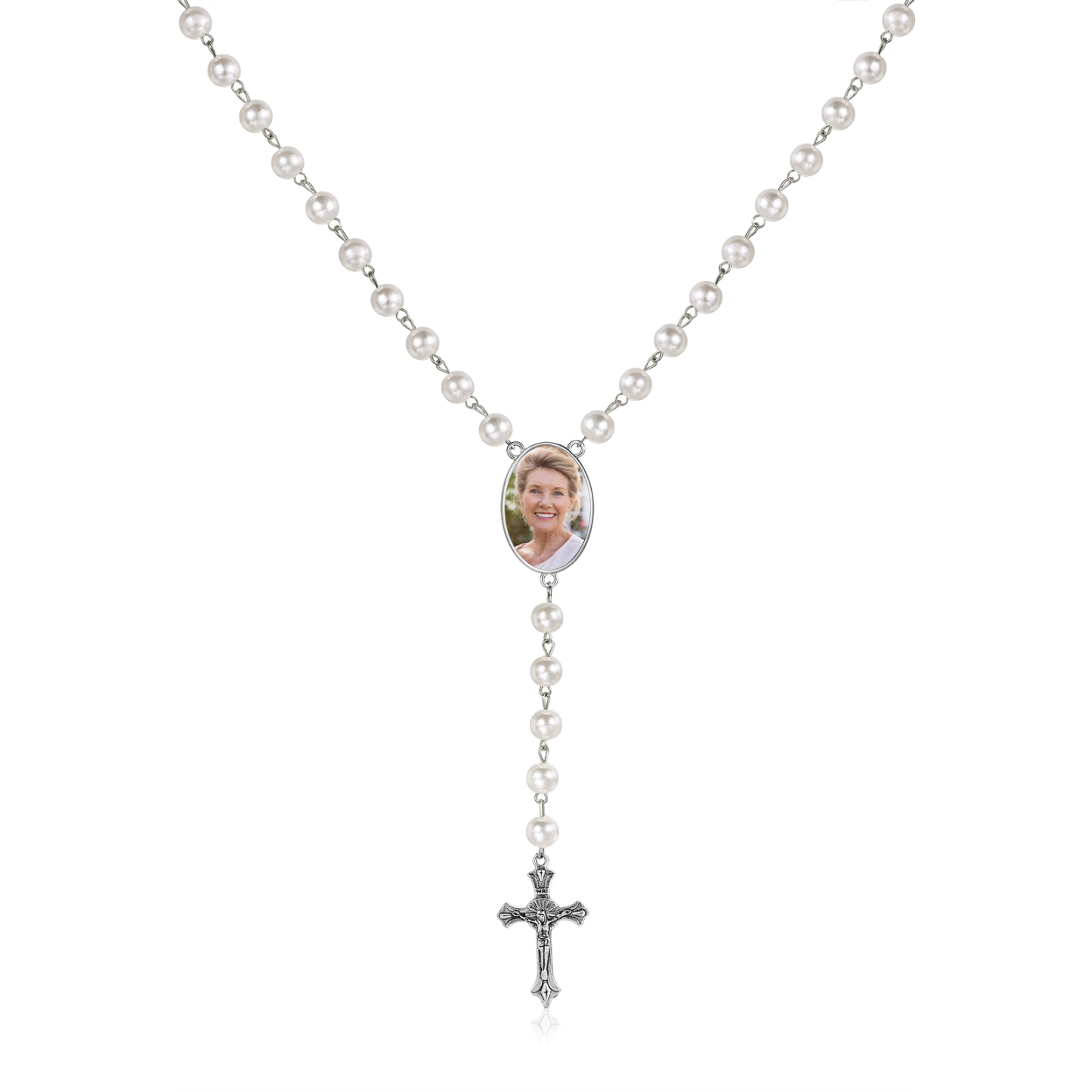 Personalisiertes Foto Perlen Halskette mit Kreuz in 4 Farben erhältlich