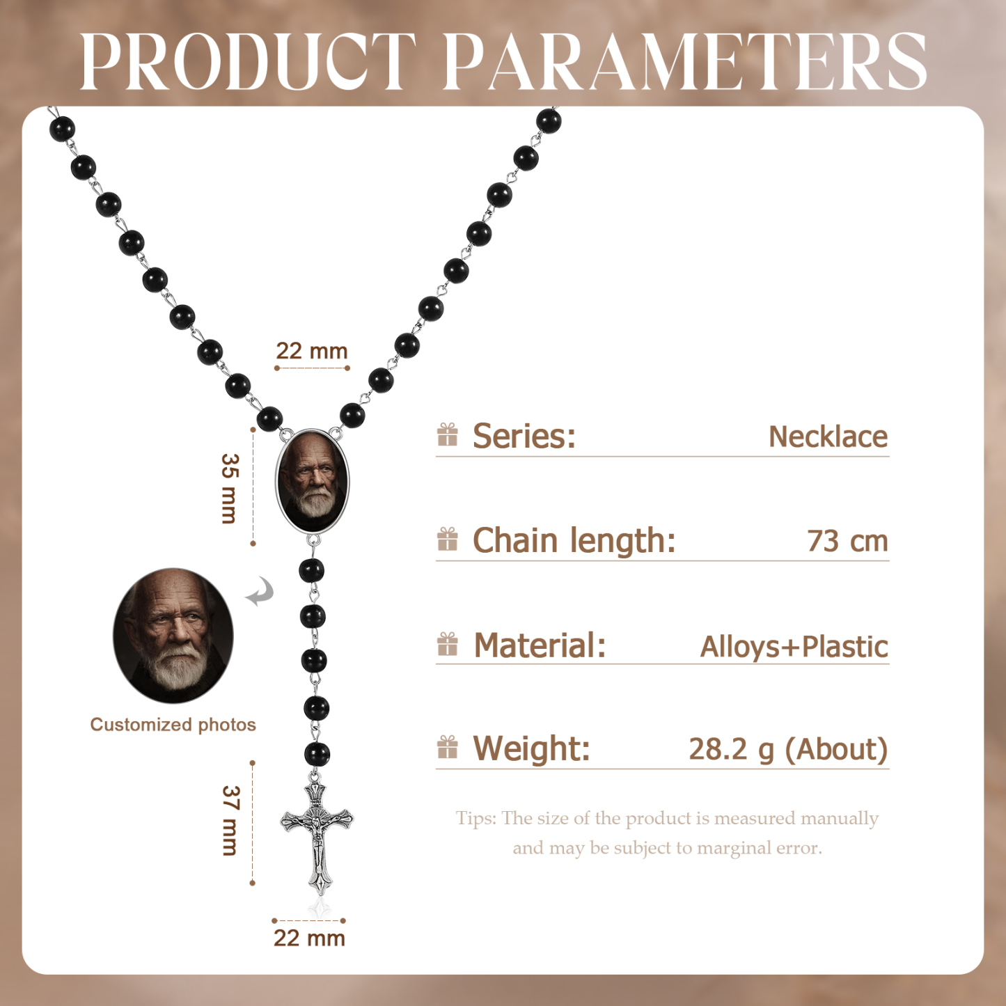 Personalisiertes Foto Perlen Halskette mit Kreuz in 4 Farben erhältlich