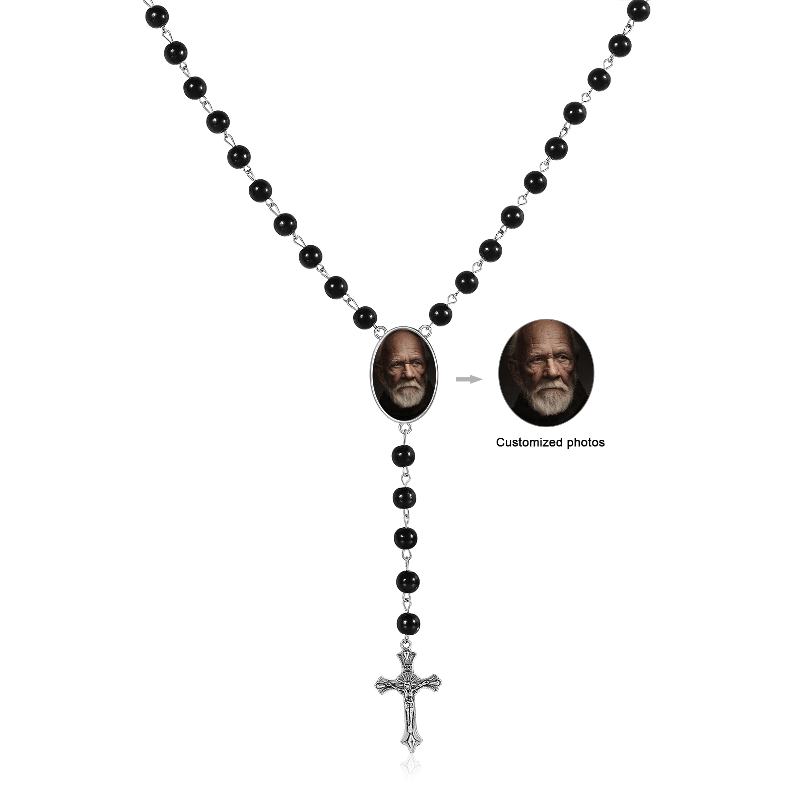 Personalisiertes Foto Perlen Halskette mit Kreuz in 4 Farben erhältlich