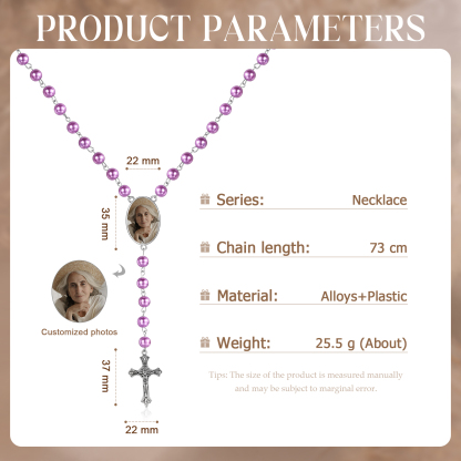 Personalisiertes Foto Perlen Halskette mit Kreuz in 4 Farben erhältlich