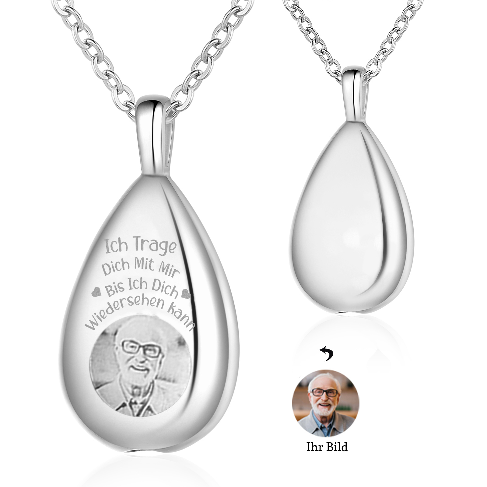 Personalisiertes 1 Foto Edelstahl Gedenk-Halskette –Ich trage dich mit