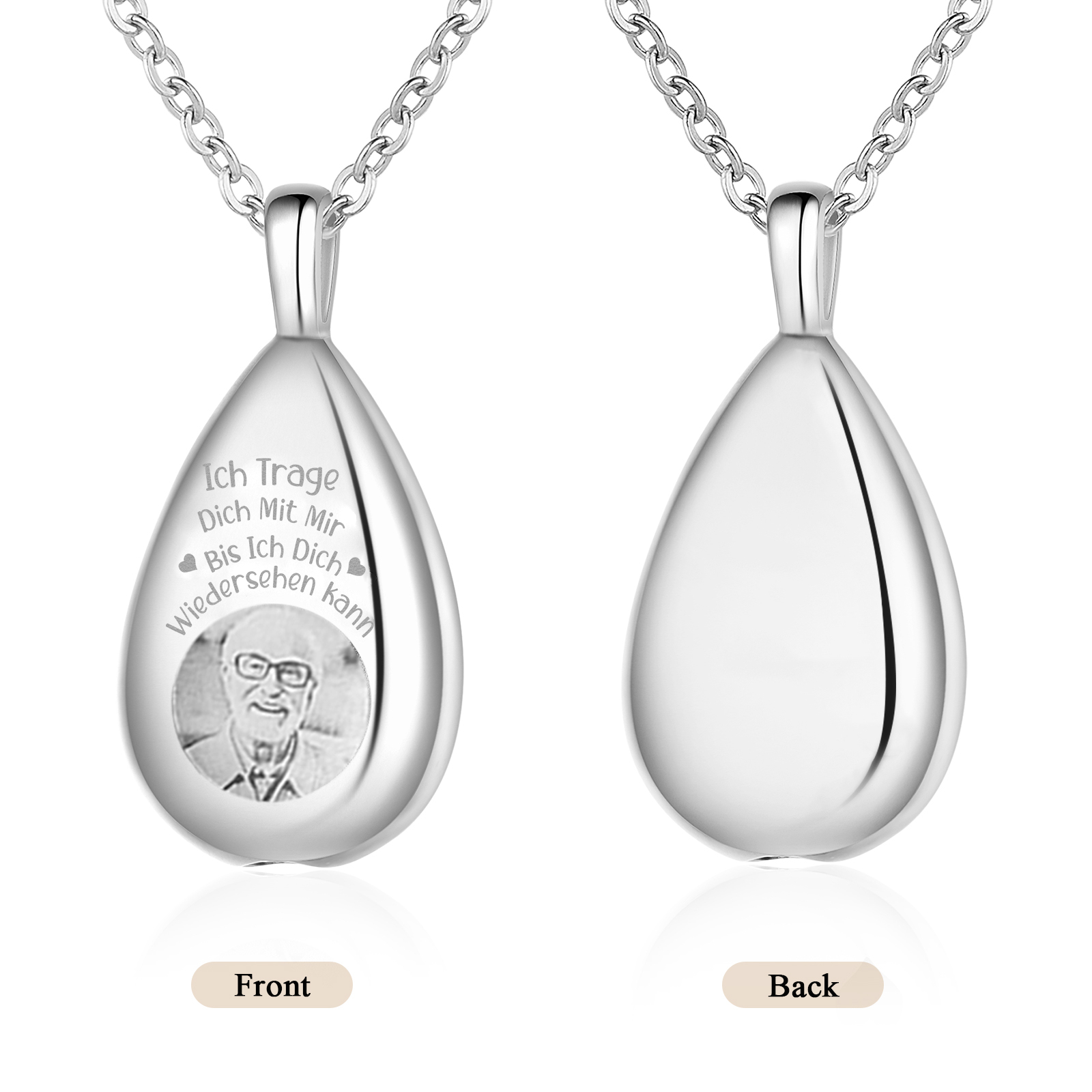 Personalisiertes 1 Foto Edelstahl Gedenk-Halskette –Ich trage dich mit mir, bis ich dich wiedersehen kann – Ewige Erinnerung 