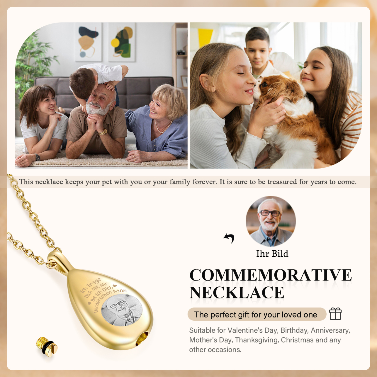 Personalisiertes 1 Foto Edelstahl Gedenk-Halskette –Ich trage dich mit mir, bis ich dich wiedersehen kann – Ewige Erinnerung 