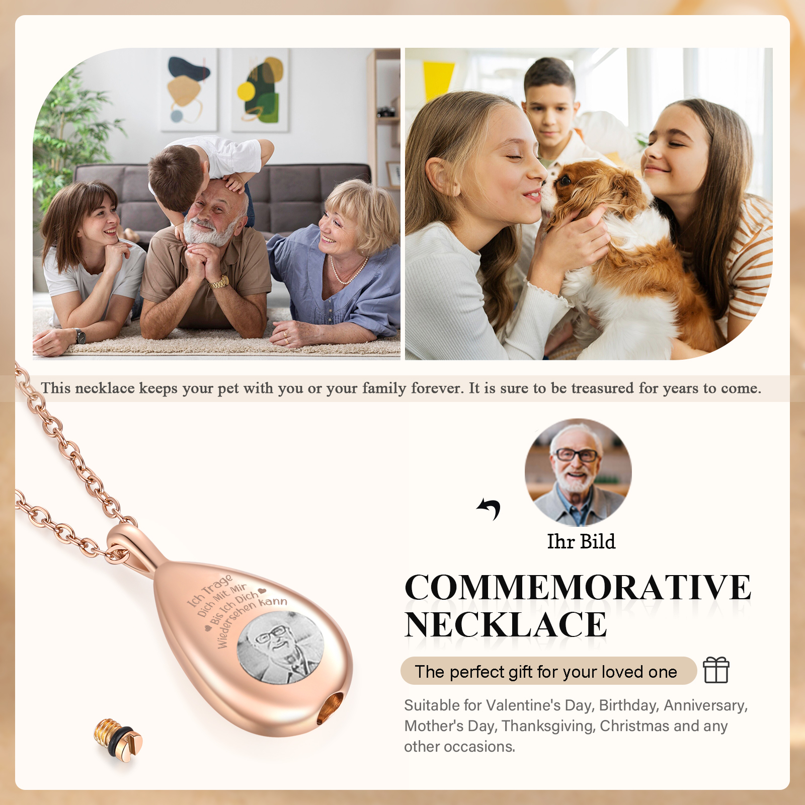 Personalisiertes 1 Foto Edelstahl Gedenk-Halskette –Ich trage dich mit mir, bis ich dich wiedersehen kann – Ewige Erinnerung 