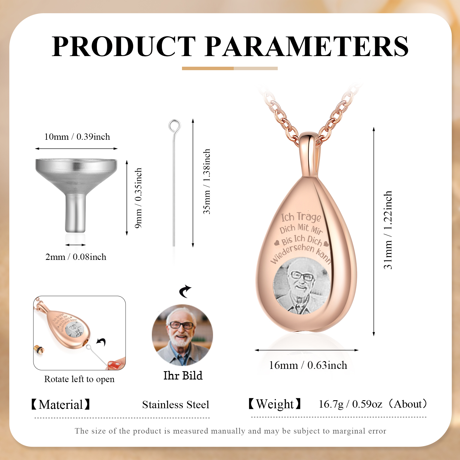 Personalisiertes 1 Foto Edelstahl Gedenk-Halskette –Ich trage dich mit mir, bis ich dich wiedersehen kann – Ewige Erinnerung 