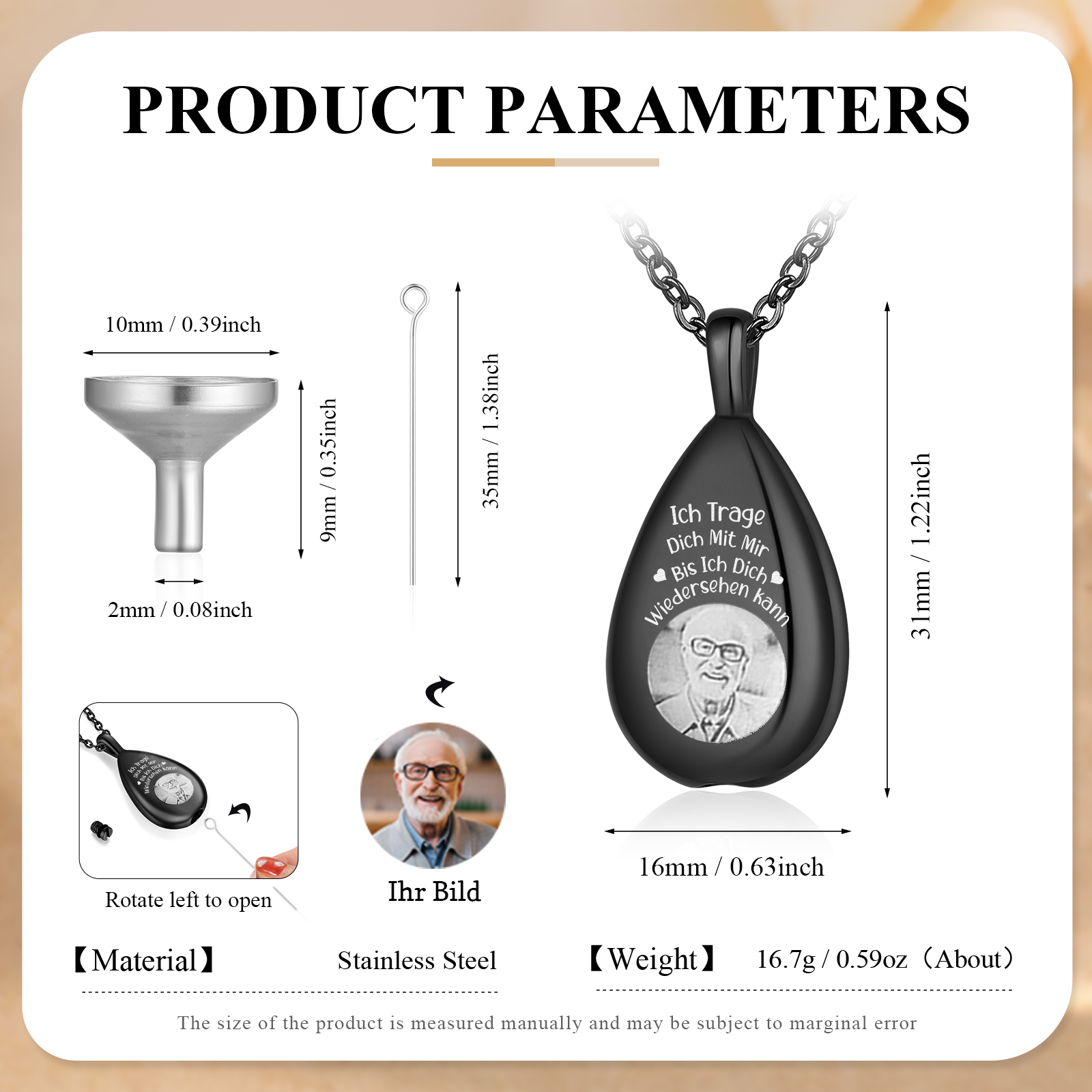 Personalisiertes 1 Foto Edelstahl Gedenk-Halskette –Ich trage dich mit mir, bis ich dich wiedersehen kann – Ewige Erinnerung 