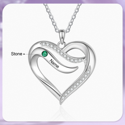 925 Sterling Silber Personalisierte 1/6 Namen & 1/6 Geburtssteinen Herz Halskette mit Zirkonia