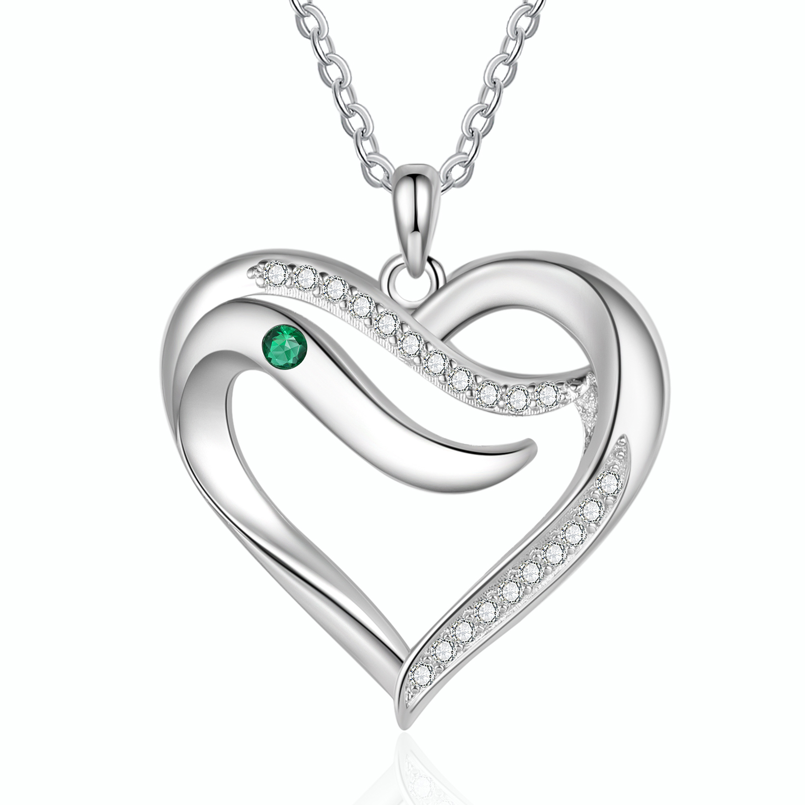 925 Sterling Silber Personalisierte 1/6 Namen & 1/6 Geburtssteinen Herz Halskette mit Zirkonia