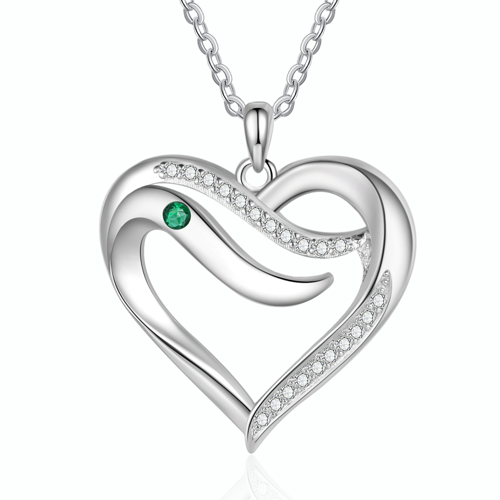 925 Sterling Silber Personalisierte 1/6 Namen & 1/6 Geburtssteinen Herz Halskette mit Zirkonia