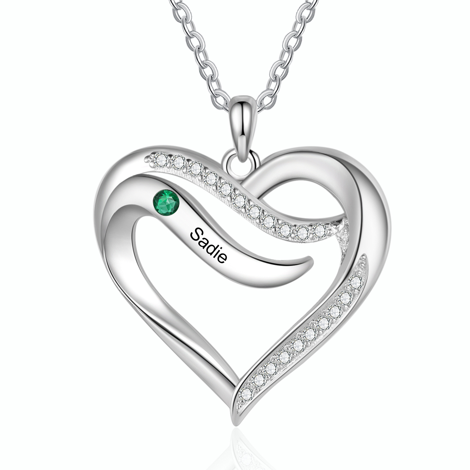 925 Sterling Silber Personalisierte 1/6 Namen & 1/6 Geburtssteinen Herz Halskette mit Zirkonia
