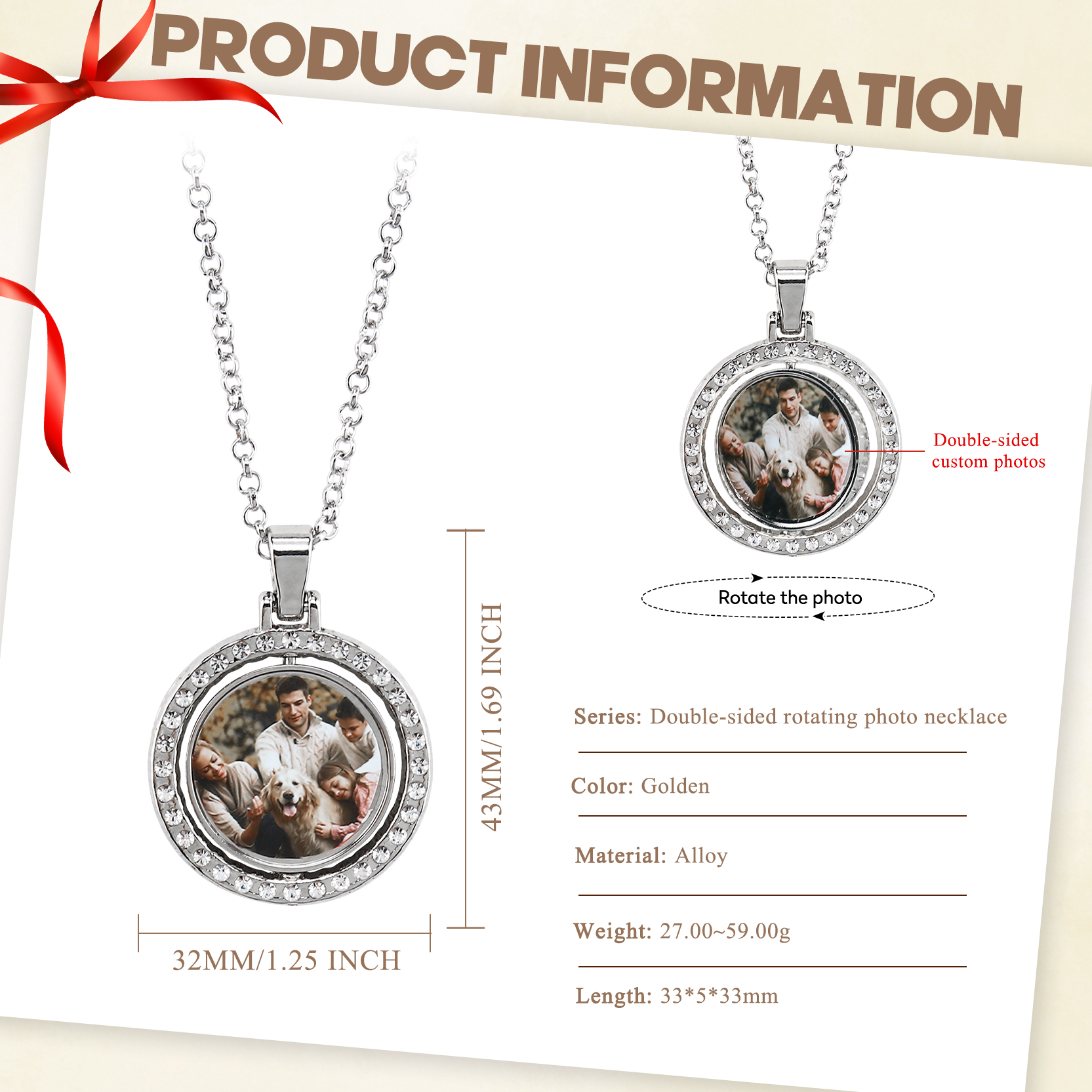Personalisierbares 1 Foto drehbare Foto-Halskette