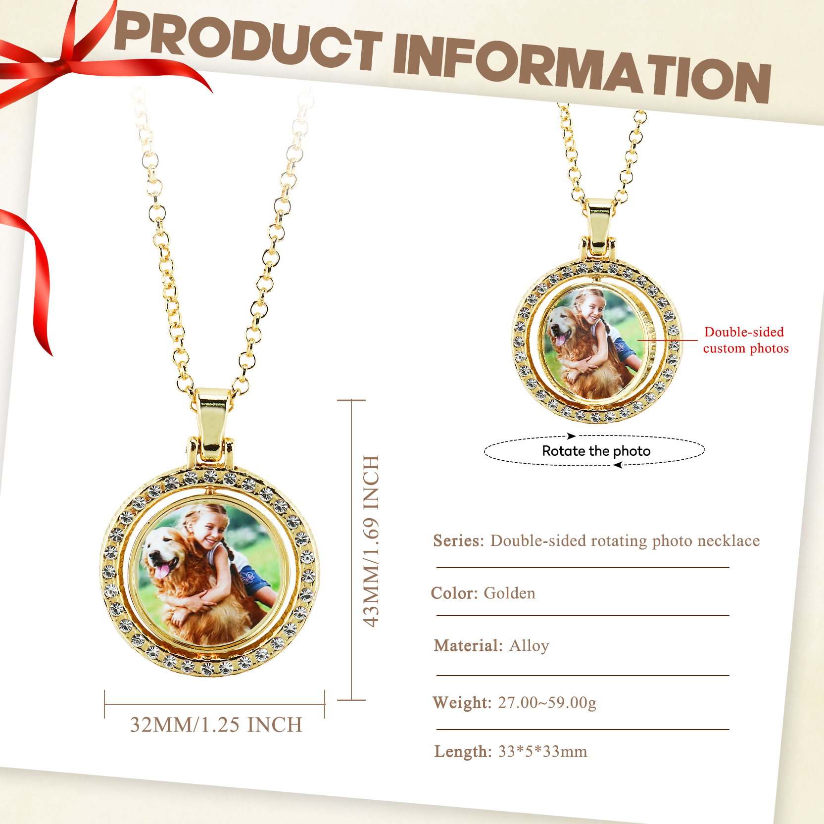 Personalisierbares 1 Foto drehbare Foto-Halskette