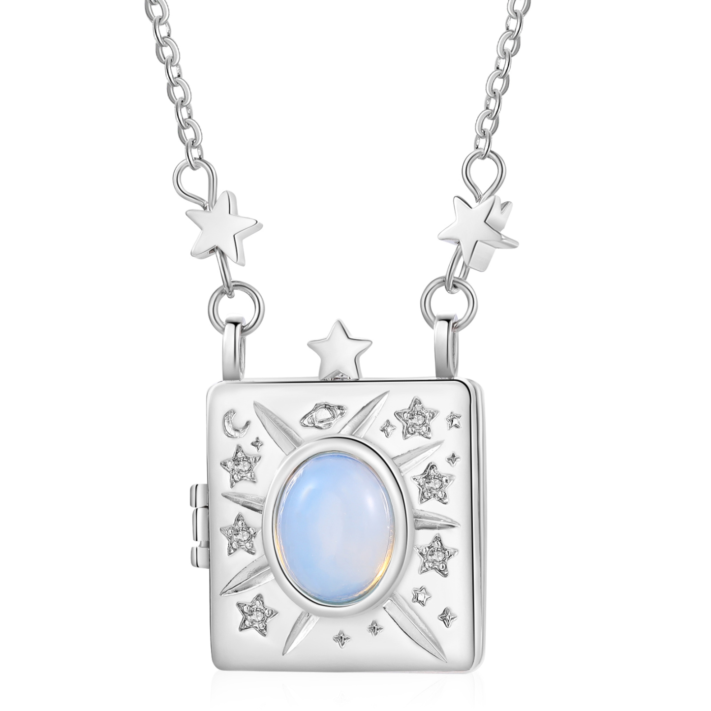 Personalisierte 2 Fotos Medaillon Halskette - Quadrat Anhänger mit Sonne & Mond & Sterne