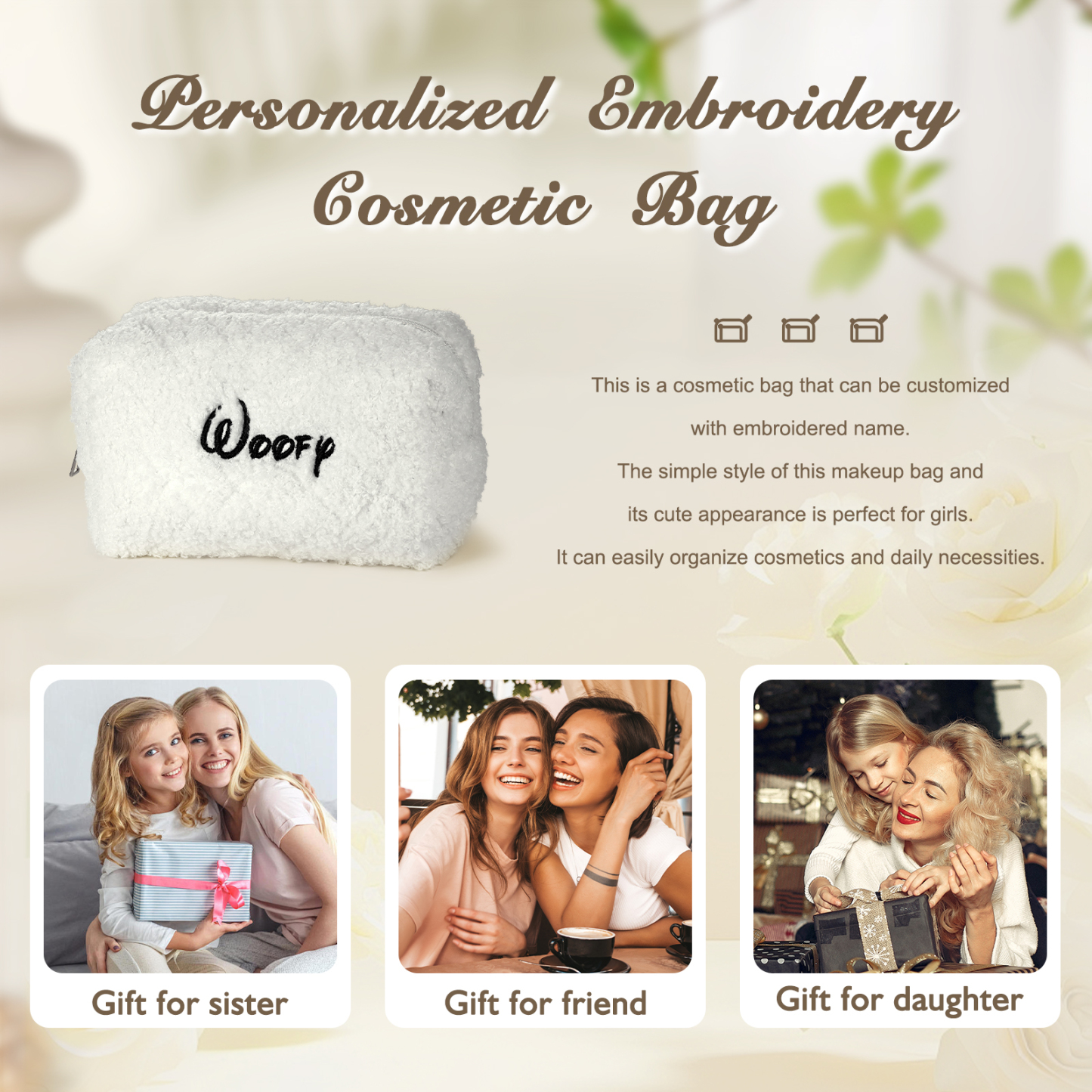 Personalisierter 1 Name Plüsch tragbar Schminktasche