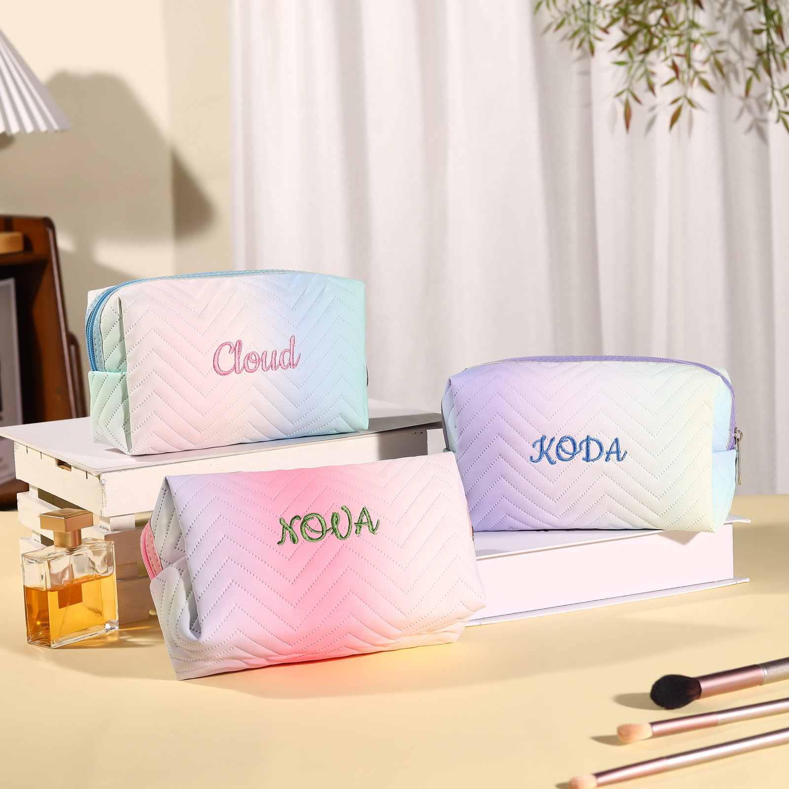 Personalisierbarer 1 Name PU-Leder bunte Kosmetiktasche - Tragbar Schminktasche