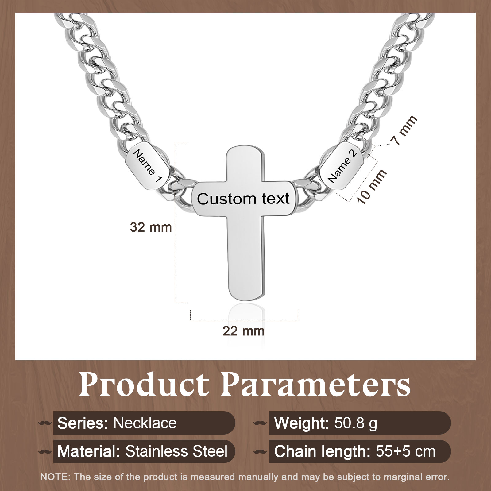 Personalisierte 2-4 Namen & Text Kommunion Kreuz Halskette