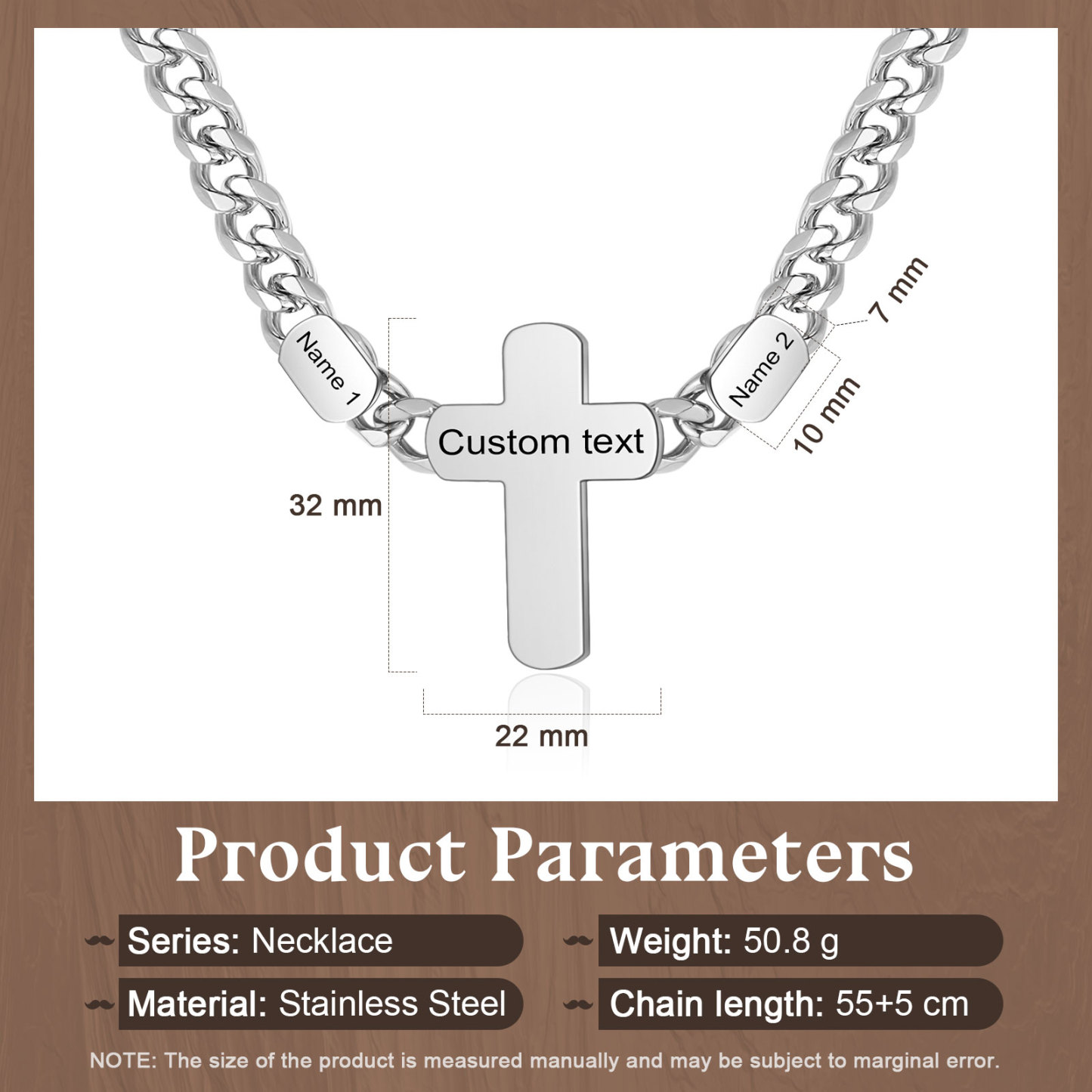 Personalisierte 2-4 Namen & Text Kommunion Kreuz Halskette