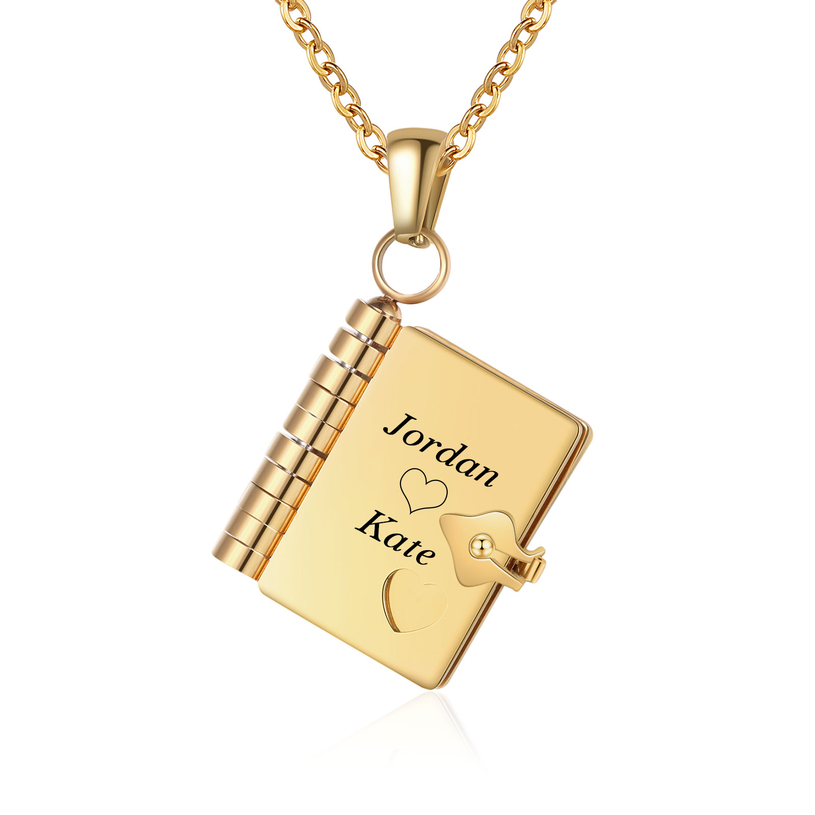 Personalisierte 3 Texte Edelstahl 3-Buchseiten-Halskette in Silber/Gold für Paar – Ein Symbol ewiger Liebe