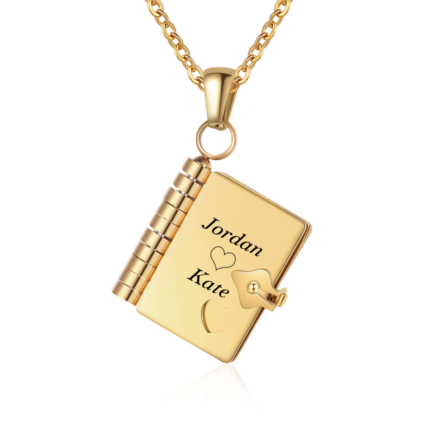 Personalisierte 3 Texte Edelstahl 3-Buchseiten-Halskette in Silber/Gold für Paar – Ein Symbol ewiger Liebe