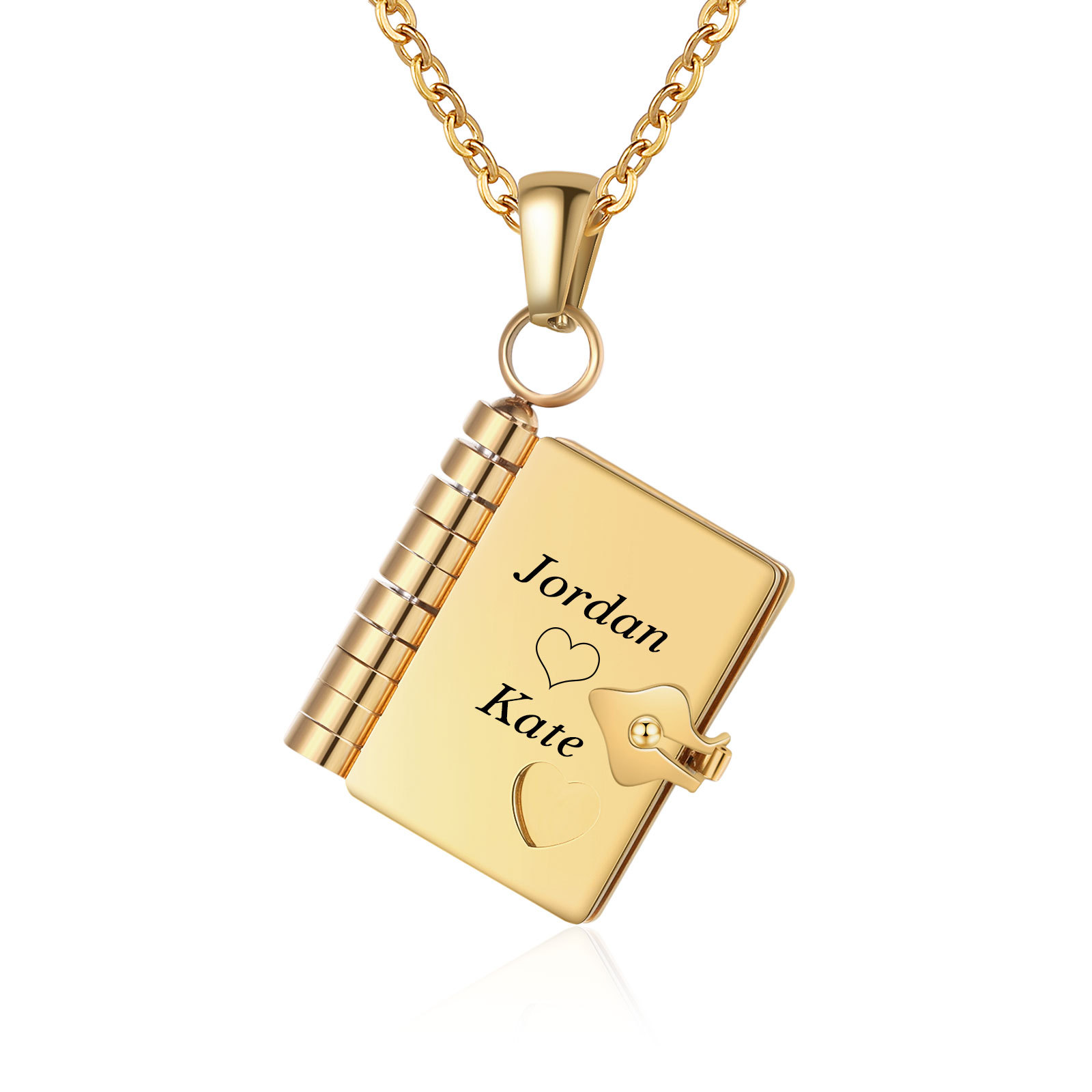 Personalisierte 3 Texte Edelstahl 3-Buchseiten-Halskette in Silber/Gold für Paar – Ein Symbol ewiger Liebe