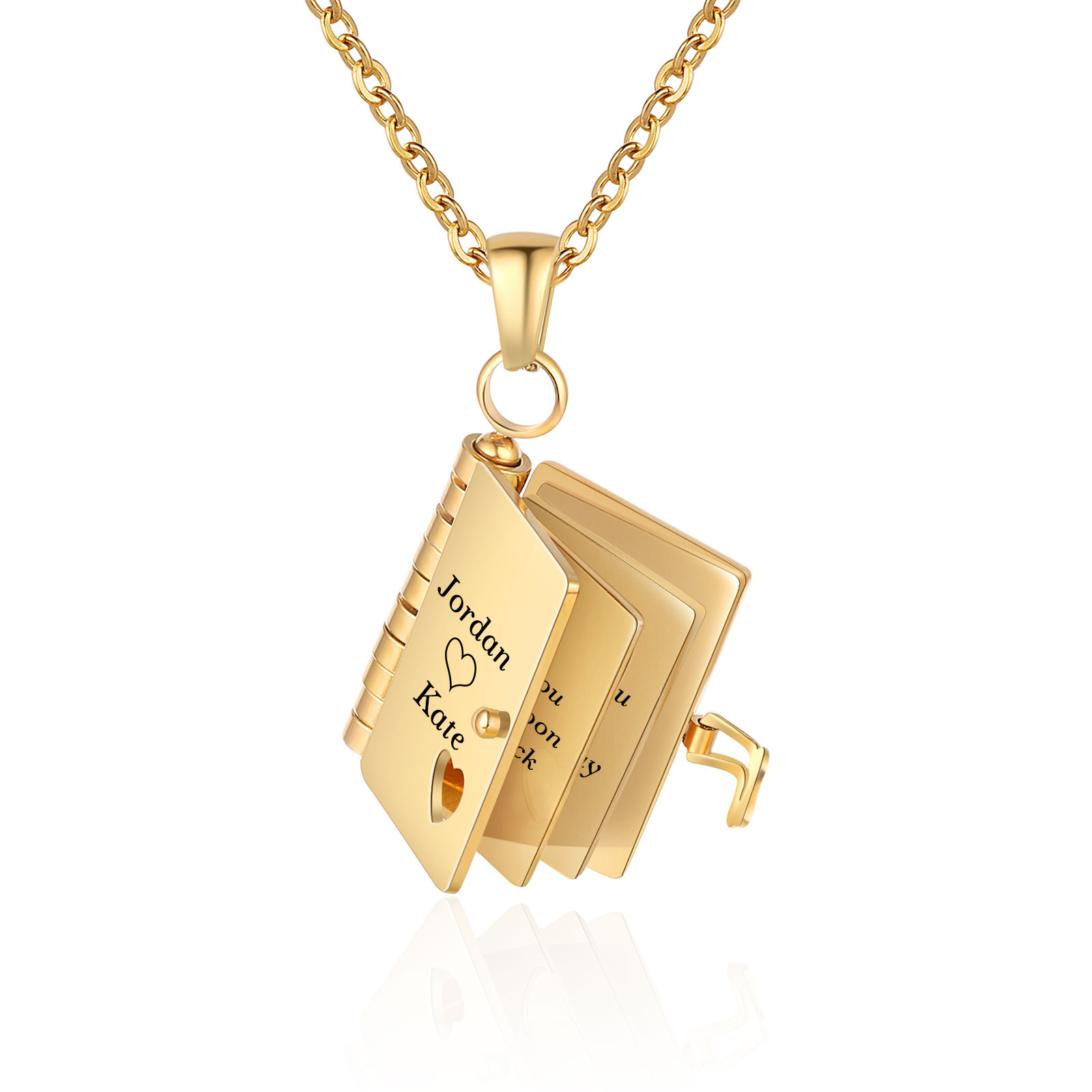 Personalisierte 3 Texte Edelstahl 3-Buchseiten-Halskette in Silber/Gold für Paar – Ein Symbol ewiger Liebe