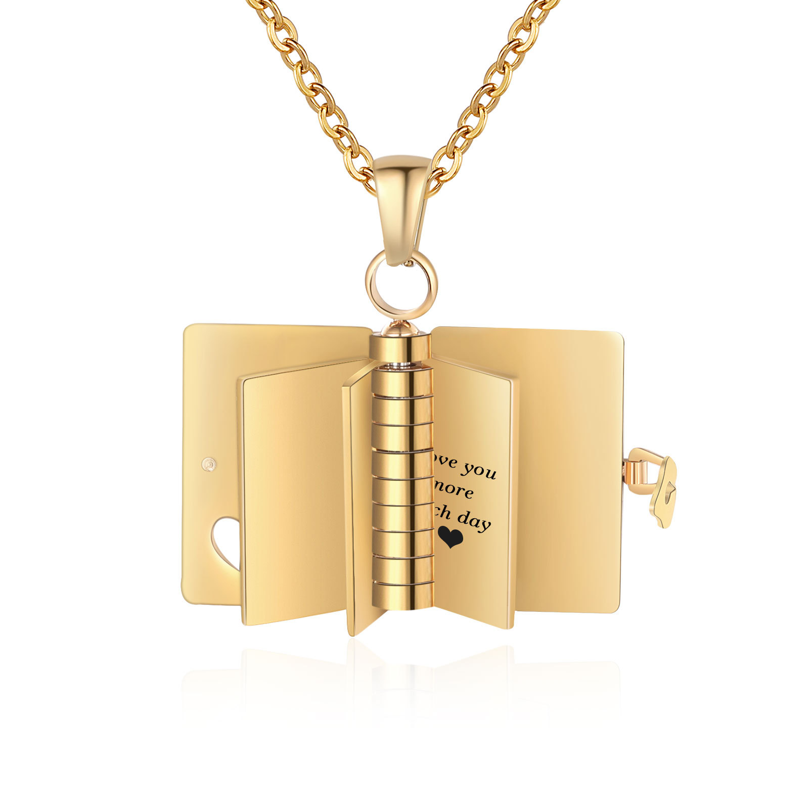 Personalisierte 3 Texte Edelstahl 3-Buchseiten-Halskette in Silber/Gold für Paar – Ein Symbol ewiger Liebe