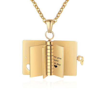 Personalisierte 3 Texte Edelstahl 3-Buchseiten-Halskette in Silber/Gold für Paar – Ein Symbol ewiger Liebe