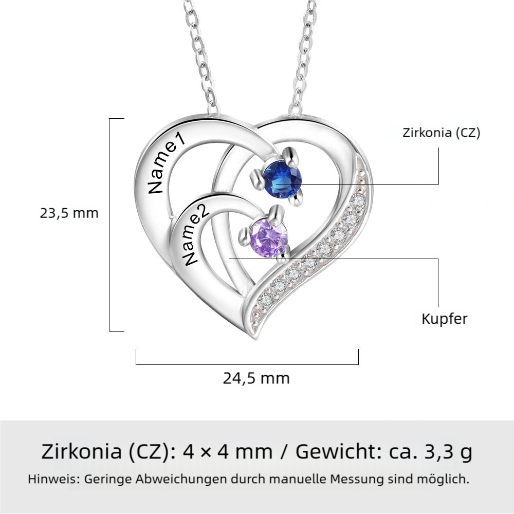 Personalisierte 2-6 Namen & 2-6 Geburtssteinen mehrschichtige Herz-Halskette in Weißgold
