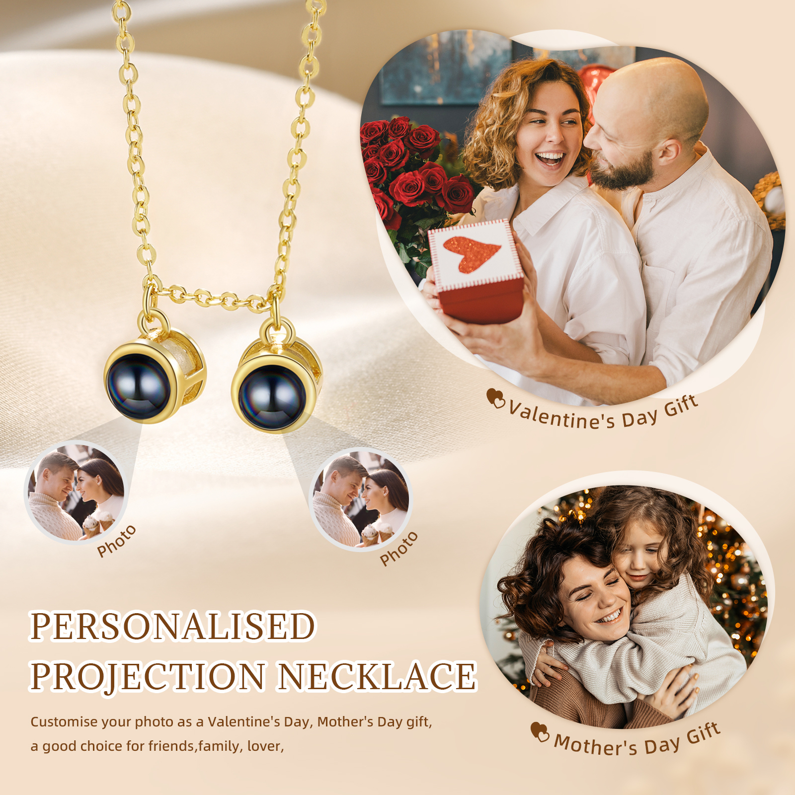 Kreativer personalisierter mit1 Foto Projektion Halskette – Persönliche Erinnerungen immer dabei